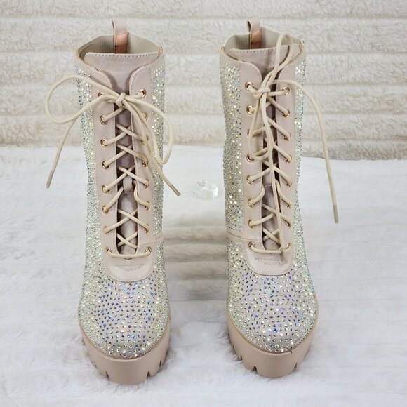 Elegant Beige Rhinestone Ankle Boots - Picture 10 of 14